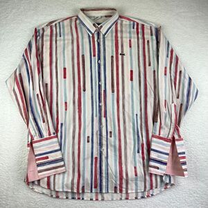 Lacoste Shirt 2X (4X) Multicolor Watercolor Striped Button Up Long Sleeve Mens